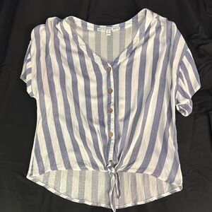 Striped Blue Button-Up Women's Top